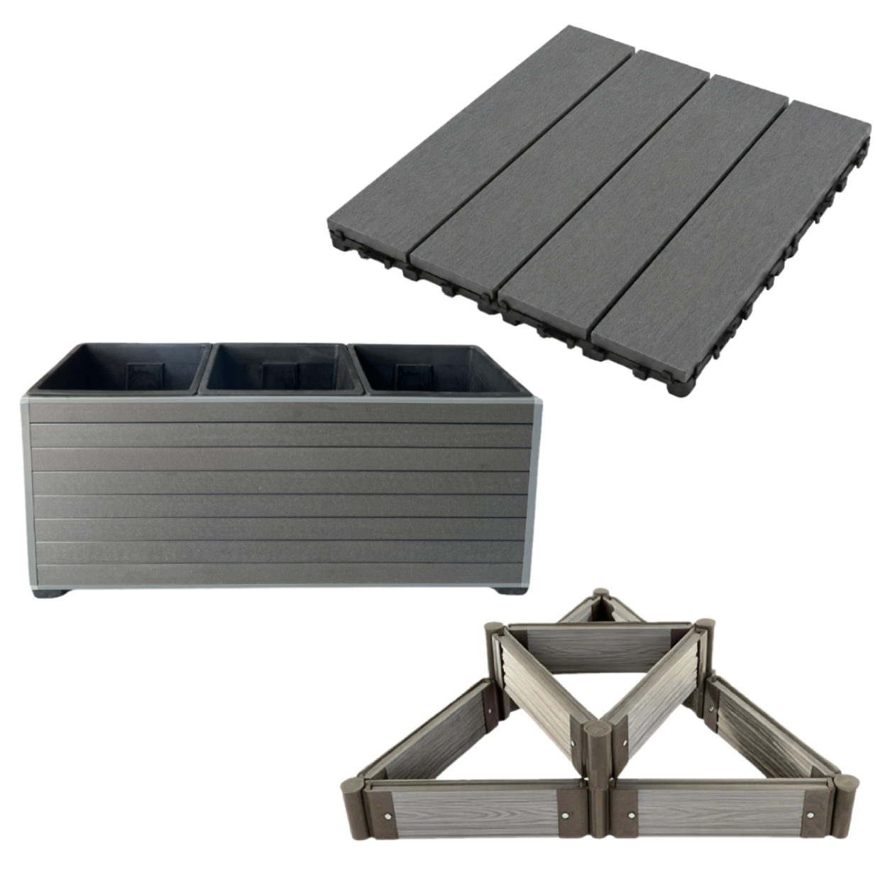 Centered WPC garden essentials product image showing outdoor planter and garden products