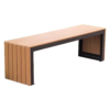 guansen_bench_1 Teak-look WPC outdoor bench with black frame and integrated side supports