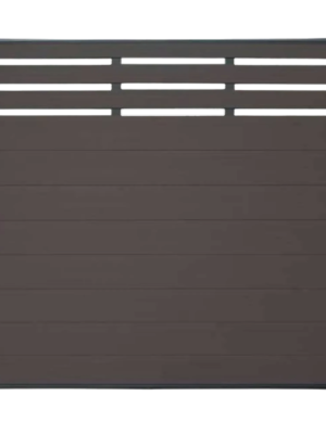 Dark grey WPC hybrid fence panel with horizontal privacy boards and narrow top ventilation slats