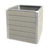 Square WPC planter box with light grey wood grain panels and silver corner posts