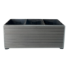 Wide grey WPC planter box with three planting compartments and horizontal composite boards