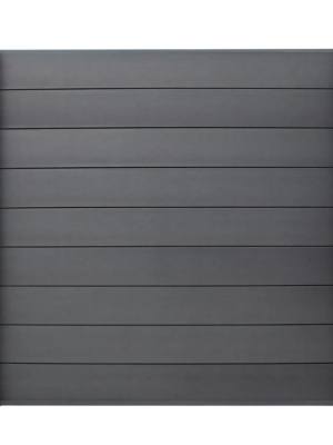 guansen_privacy_fencing_1 Solid grey WPC privacy fence panel with horizontal composite boards and black aluminum posts